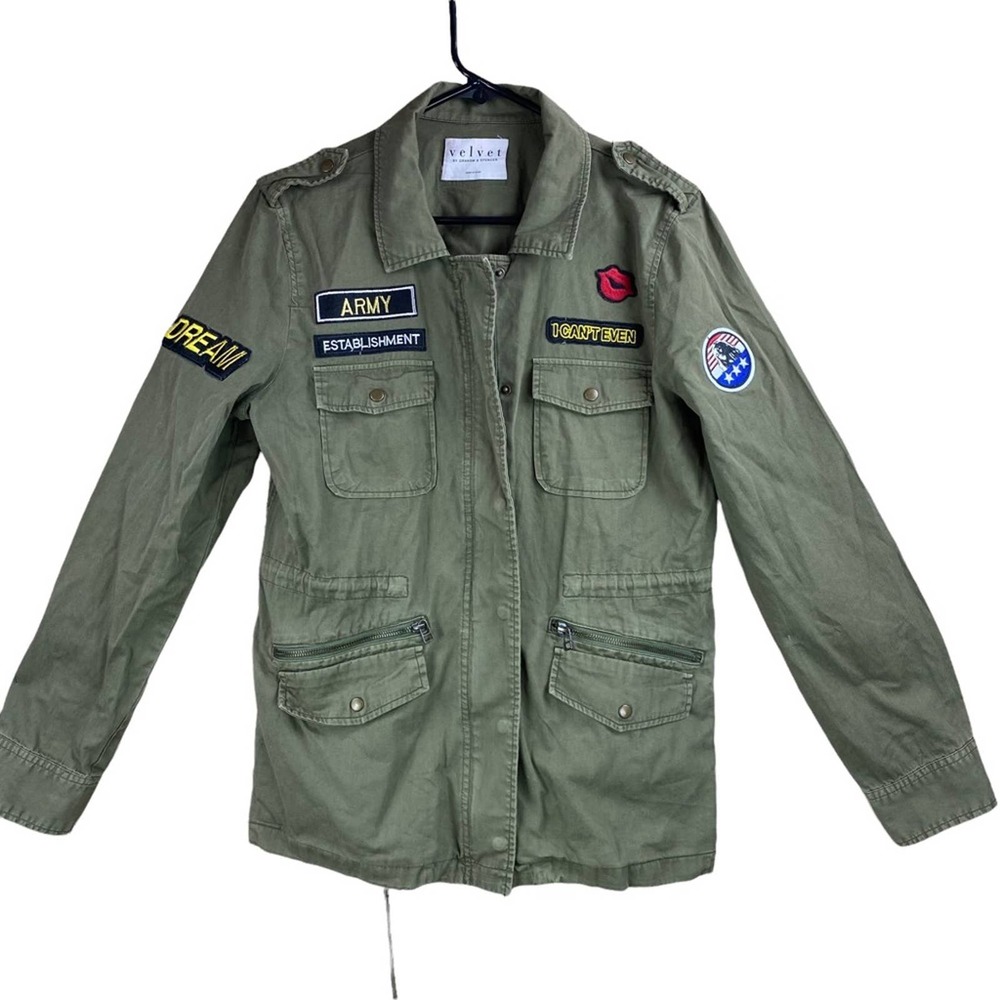 Velvet by Graham & Spencer Womens Utility Military Jacket with Patches Size L